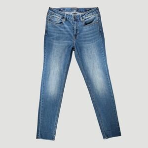 Vigoss Marley Skinny Jeans Mid Rise Women's Sz 28x26 Blue Raw Hem Grunge Bodycon